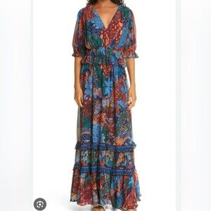 Farm Rio Blue Cool Leopard Ruffle Maxi Dress